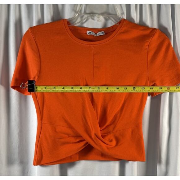 Zara Short Sleeves Cropped Cotton Blend Top, Orange , Sz: S, 83-37 - Picture 8 of 13